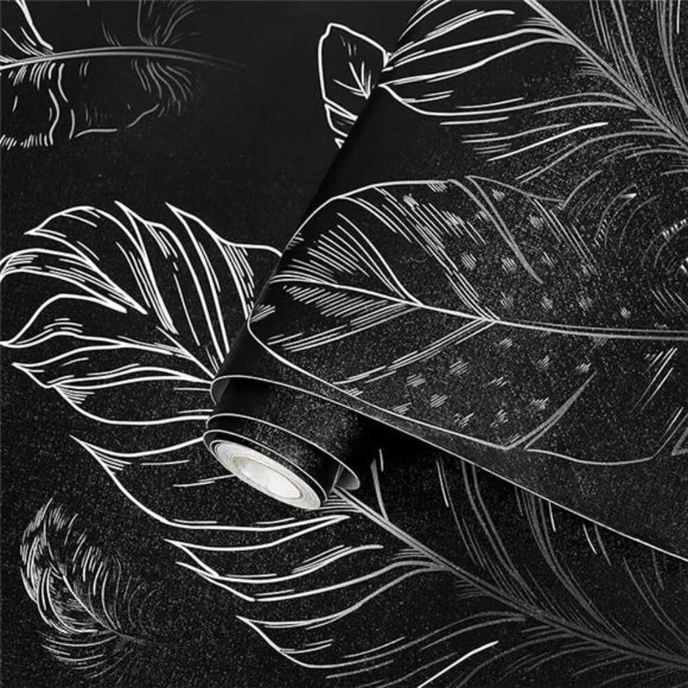 Black Peel and Stick Wallpaper Feather Removable Modern Vinyl Wall Paper